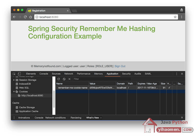 Spring Security Remember Me Hashing Authentication Example