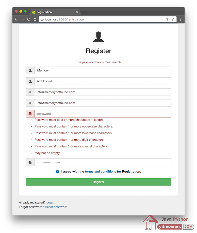 Custom Password Constraint Validator Annotation Example