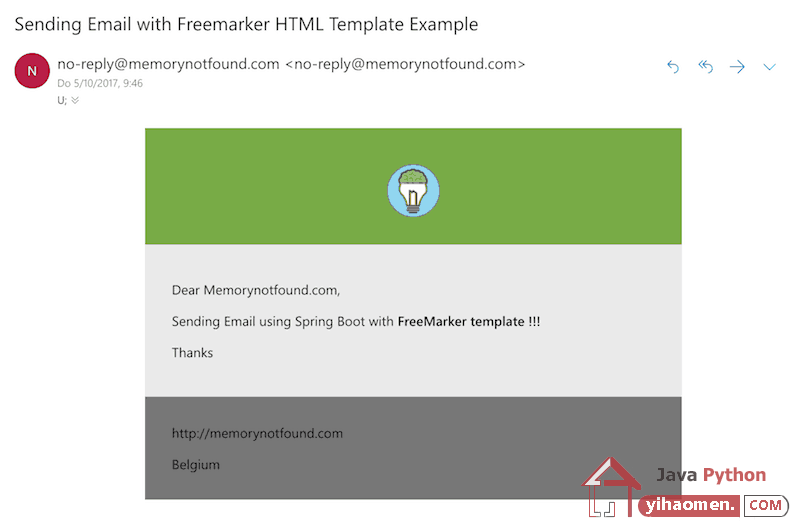 Spring Mail  Sending Email with Freemarker HTML Template Example