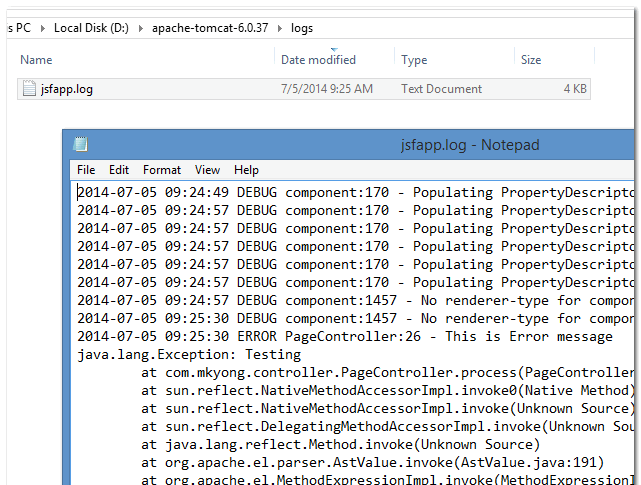 JSF 2 + Log4j Integration Example