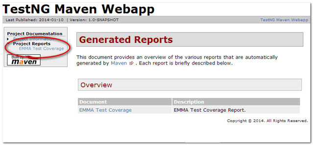 Maven + Emma code coverage example