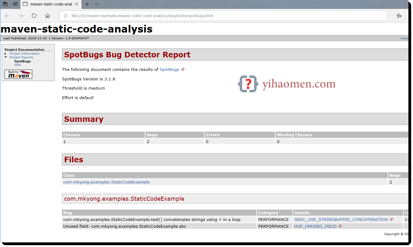 Maven  SpotBugs example