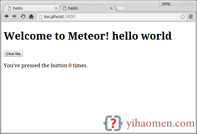 Meteor hello world example