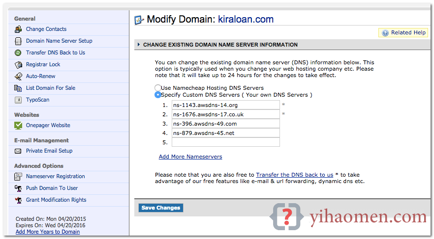 NameCheap domain name and Amazon EC2