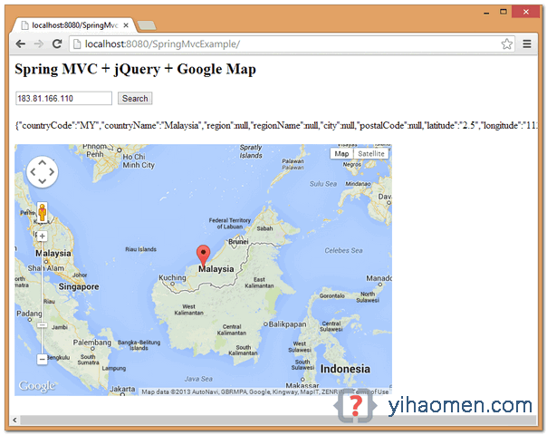Spring MVC  find location using IP Address (jQuery + Google Map)